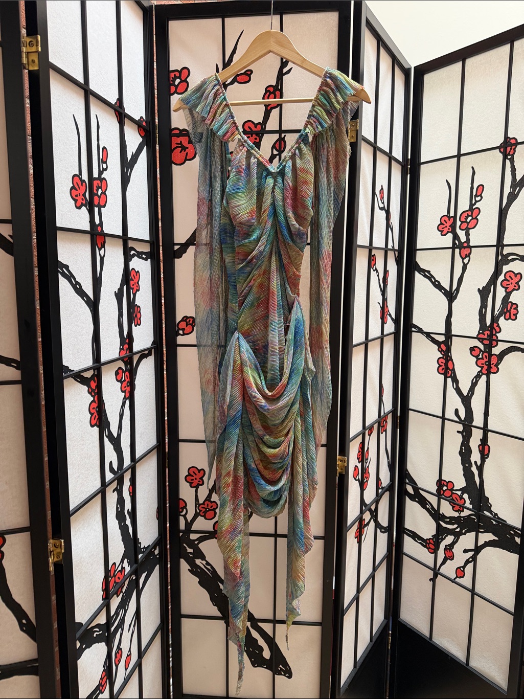 Mia Vesper Ss22 Multicolored Watercolor Ruffle Mini Dress — image 3 of 5